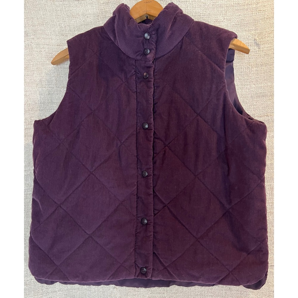 Columbia Reversible Quilted Corduroy Vest Purple Mock Neck Puffer Womens Large